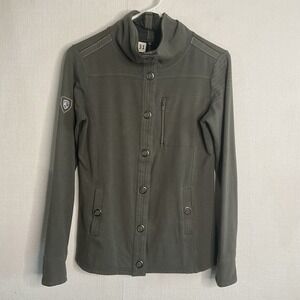 KUHL Krush Women's Size S‎ Snap Button Jacket Khaki Green Thumbholes Hiking Logo